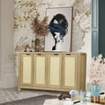 thumbnail image 3 of Rattan Sideboard Buffet Credenza Cabinet - Large Farmhouse Kitchen Coffee Bar Cabinet with 4 Rattan Door Storage for Entryway Living Room, 55" x 15" x 31.5" (Natural), 3 of 16