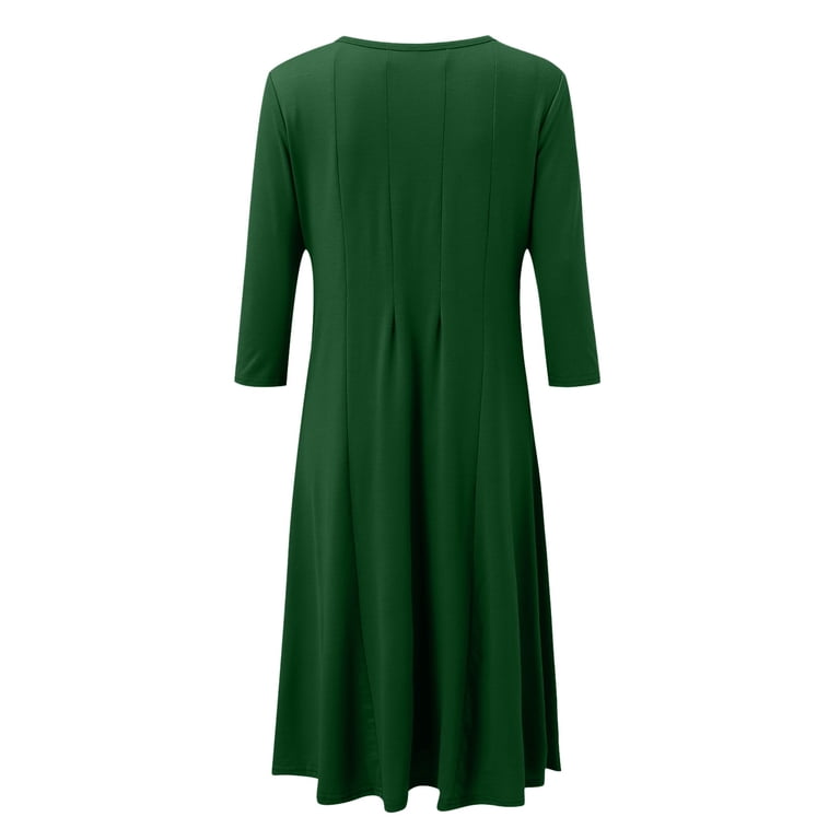 WTXUE Long Sleeve Dress, Women's Casual Solid Dress Round Neck Long Sleeve  Mid Calf Swing Dress, Petite Dresses for Women, Green Dress, Army Green S -  Walmart.com
