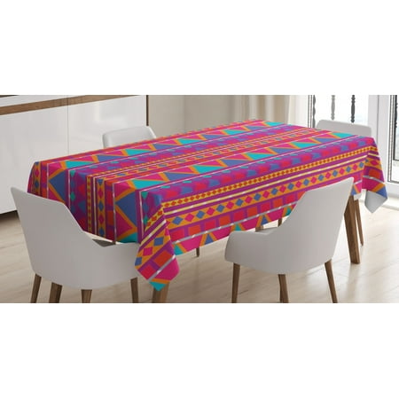 

Psychedelic Tablecloth Tribal Style Illustration with Geometric Elements Zigzags Squares and Rhombuses Rectangular Table Cover for Dining Room Kitchen 60 X 90 Inches Multicolor by Ambesonne