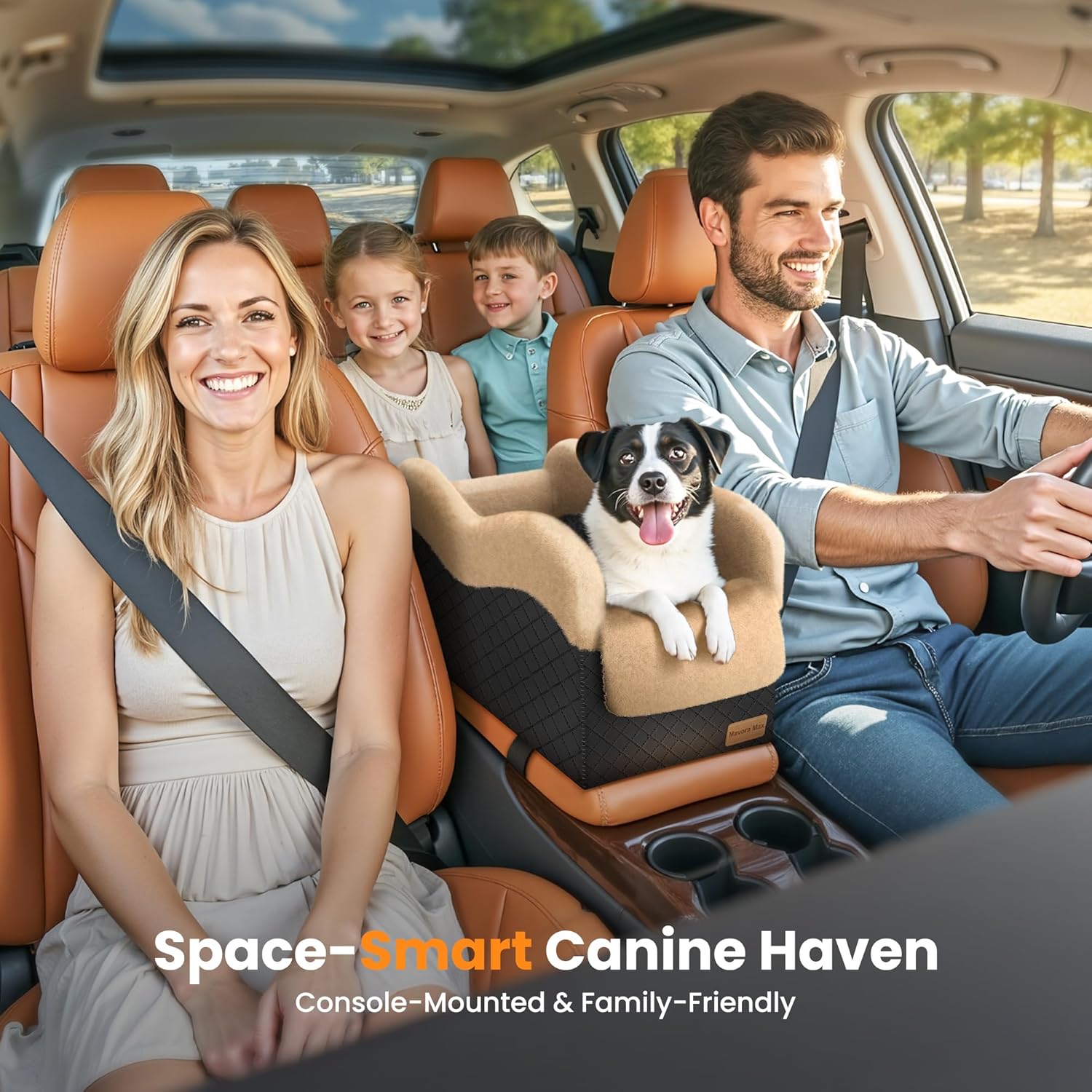 Portable Small Dog Car  for Center Console with Safety Tether, Luxury Faux Fur Pet Booster for SUV Truck