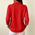 thumbnail image 4 of Polo Shirts for Women 3/4 Sleeve Dressy Button Down Collared Lightweight Daily Work Shirts Red L, 4 of 9