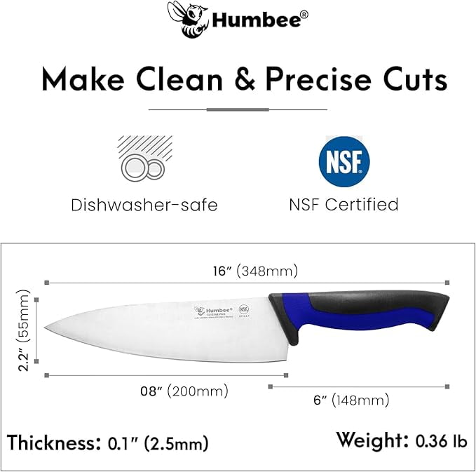 Humbee 8-Inch Chef Knife Razor-Sharp Blade Kitchen Knife with Comfortable Grip Handle, Blue DT-10 Series