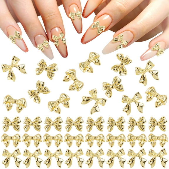PATOPS 90Pcs Gold Bow Nail Charm 3 Styles Bowknot Decoration for Women Phone Case Scrapbook DIY