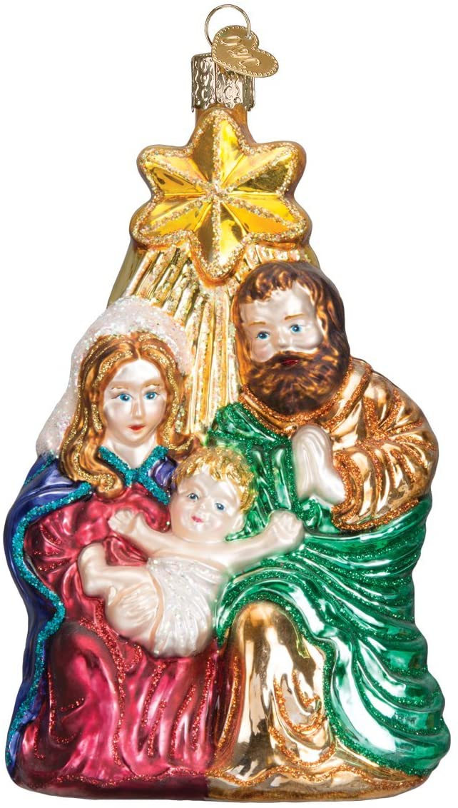 Old World Christmas Glass Blown Ornament Tree Holy Family w/ Star
