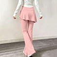thumbnail image 4 of OGLCCG Girls Skirted Flare Leg Pants, Side Drawstring 2-in-1 Skort Yoga Pants Stretchy Athletic Bell Bottoms for Dance(Pink,9-10 Years), 4 of 8