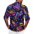 thumbnail image 3 of Fgvctg Carnival Party Long Sleeve Shirts for Men Cotton Button Down Shirt Fashion Mask Print Collared Blouses Plus Size Business Casual Outfits Purple 3XL, 3 of 6