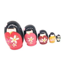 5pcs Handmade Painted Wooden Nesting Dolls Wishing Dolls Matryoshka Traditional Toys for Birthday Presents
