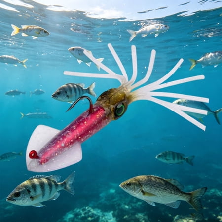 Glow-in-the-Dark Squid Fishing Lures Soft Squid Baits with Hooks Luminous Lures for Saltwater Freshwater Bass Tuna and Trout Fishing