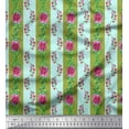 thumbnail image 1 of Soimoi Green polyester Crepe Fabric Leaves,Pink Flower & Stripe Fabric Prints by Yard 52 Inch Wide, 1 of 3