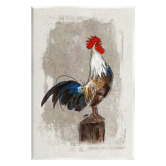 Stupell Farmhouse Rooster Perched Painting Animals & Insects Painting Wall Plaque Unframed Art Print Wall Art