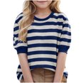 thumbnail image 2 of Girls Sweaters Cotton Striped Knit Sweater Long Sleeve Crew Neck Kids Pullover Sweater for Girl Navy XL, 2 of 3