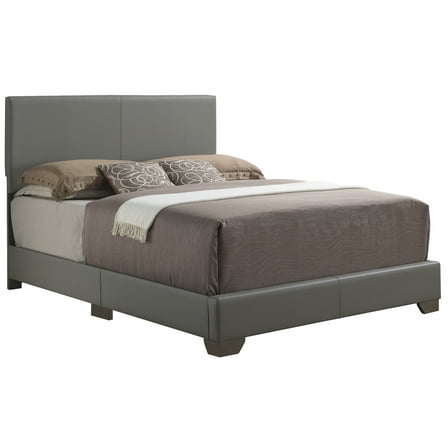 Passion Furniture Aaron Light Grey Upholstered Queen Panel Bed