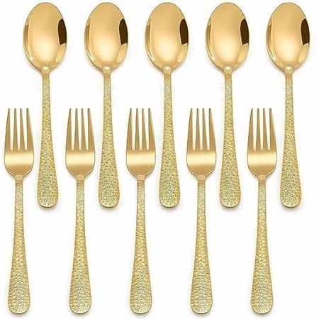 Toddler Forks and Spoons Set, 10-Piece Stainless Steel Toddler Utensils Kids Safe Silverware for Self Feeding, Healthy & Non-Toxic, Gold