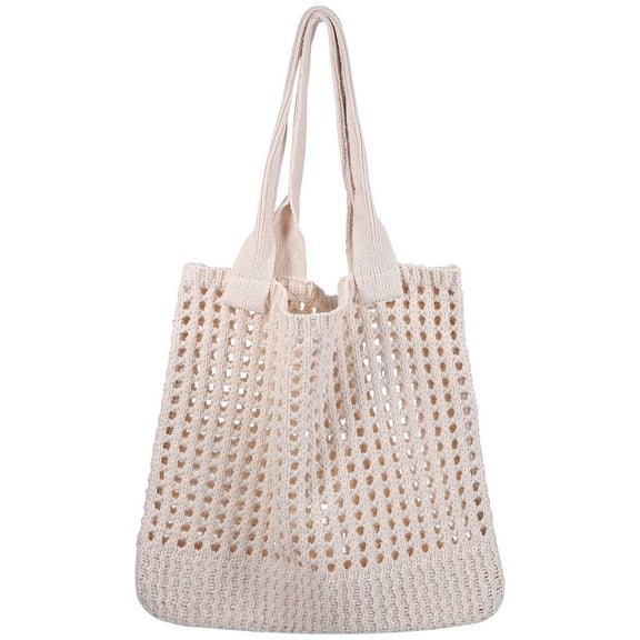 Milisten Straw Shoulder Bag for Women Knitted Beach Bag Brown 1Pcs