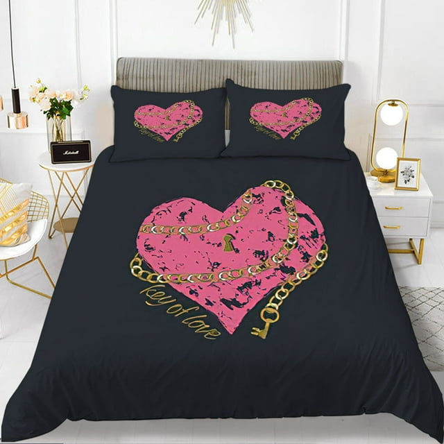 Cool Love Heart Rose Flowers Pattern Bedding Bed Set King Size for