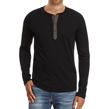 Mens V Neck Cotton Linen Henley Shirts Long Sleeve Banded Collar T ...