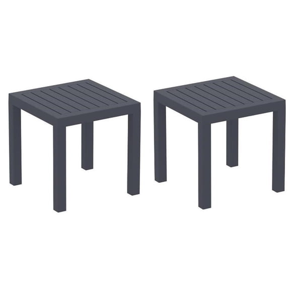Home Square 2 Piece Square Resin Patio Side Table Set in Dark Gray