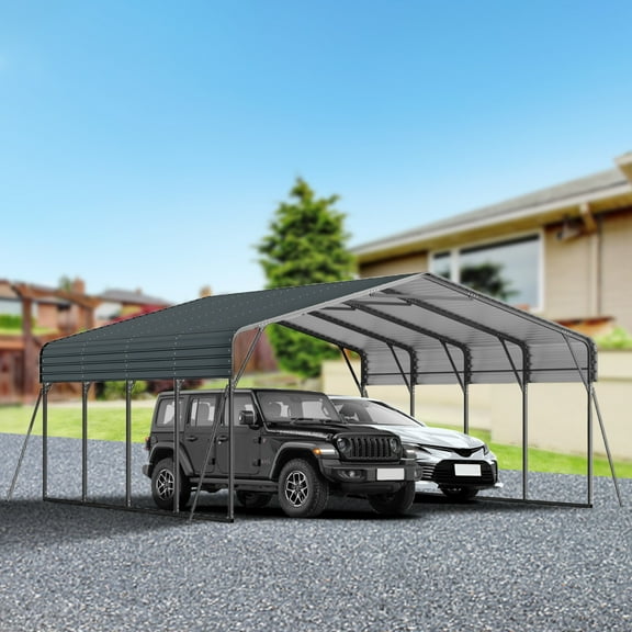 20x20FT Heavy-Duty Metal Carport with Galvanized Steel Roof – Weatherproof Shelter for Cars, Trucks & Boats, Wind and Snow Resistant, Reinforced Steel Frame