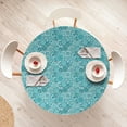 thumbnail image 4 of Ambesonne Aqua Fitted Round Tablecloth, Mandala Round, 36"- 40" Diameter, Turquoise Teal White, 4 of 5
