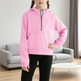 thumbnail image 2 of IVEYRTF Girls Long Sleeve Hooded Sweatshirt with Thumbhole Cuffs and Side Slit Hem Comfortable Pullover for Kids Casual Wear Everyday Play(Pink#1,7 Years), 2 of 8