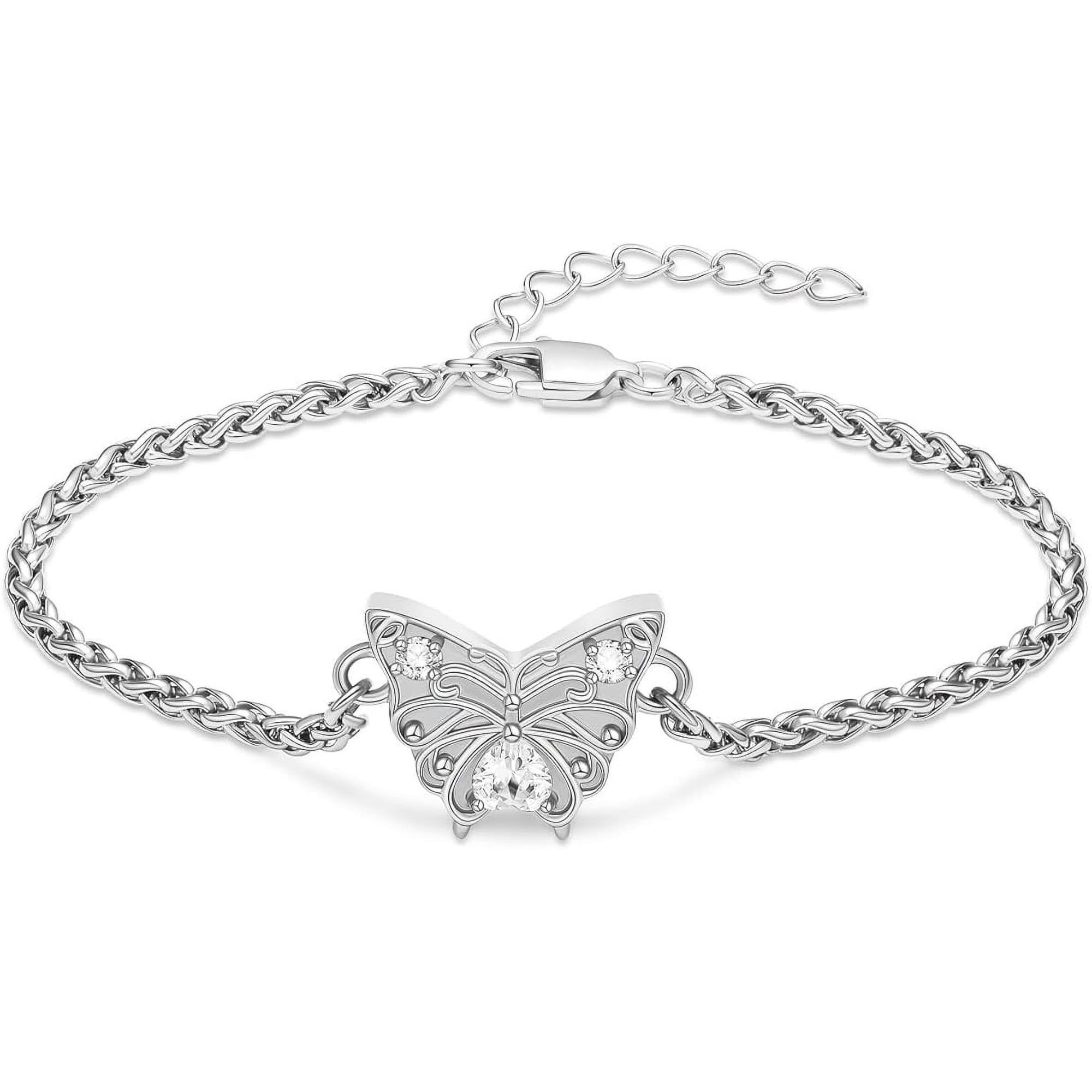 Crystal Butterfly Urn Bracelet for Ashes - Birthstone Cremation Jewelry Urn Bracelet for Human / Pet Adjustable Urn Bangle Memorial Keepsake Ash Holder Bracelet
