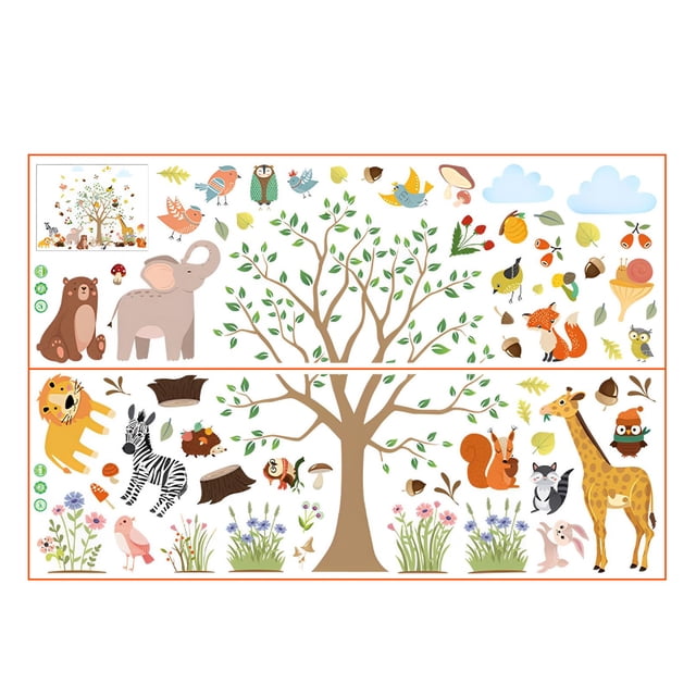Wall Stickers Tree Animal Decorative Peel And Stick Removable Decals for Home Nursery Kids Room Decorations