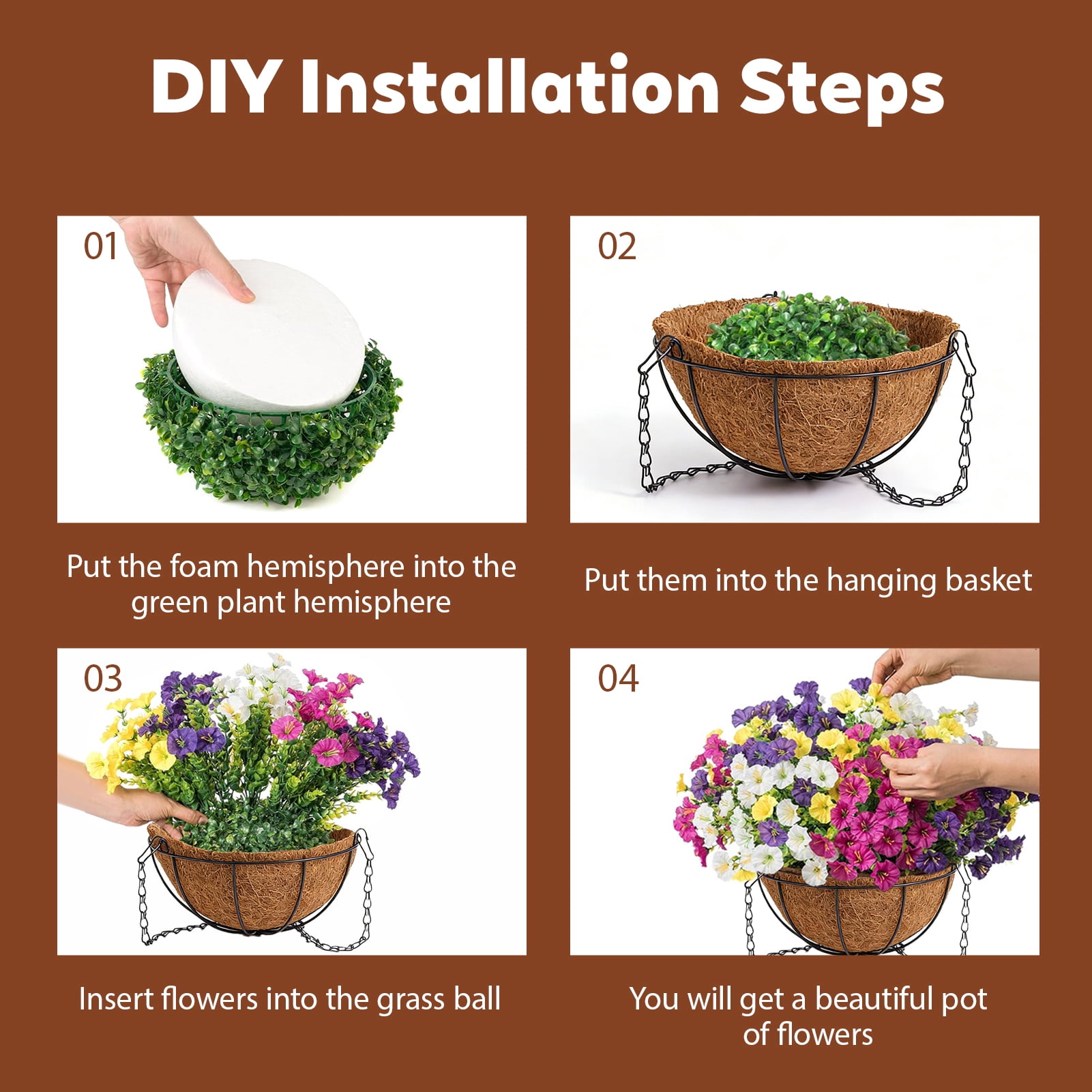 Lumkrypt Artificial Faux Flowers Hanging Basket for Outdoor, 12 Pcs Silk Morning Glory with Eucalyptus,UV & Fade Resistant for Porch Patio Balcony Garden Yard Home Decor