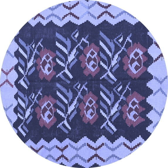 Ahgly Company Machine Washable Indoor Round Abstract Blue Contemporary Area Rugs, 8' Round