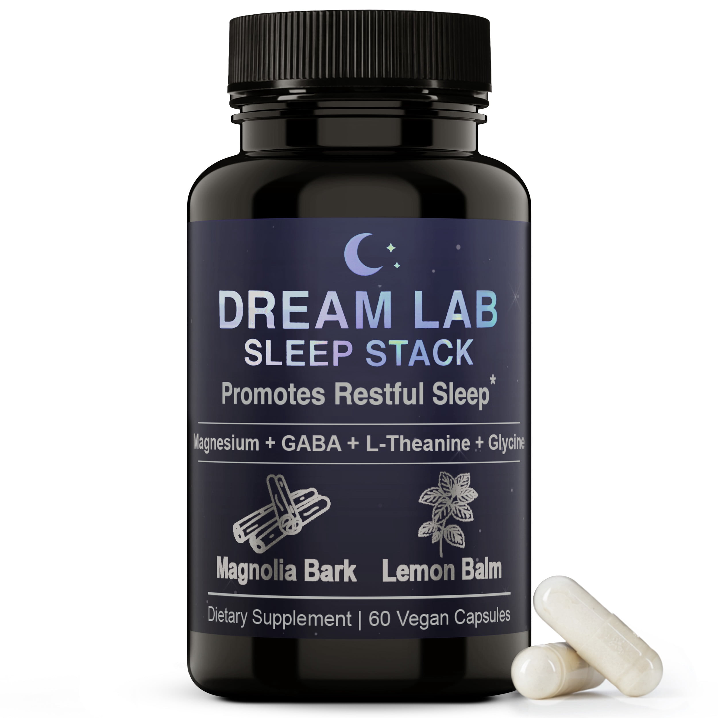 Dream Lab  Supplements - Sleep Stack – Melatonin-Free Sleep Aid Supplement with Magnesium, GABA, L-Theanine, Glycine, Magnolia Bark & Lemon Balm, 60 Capsules