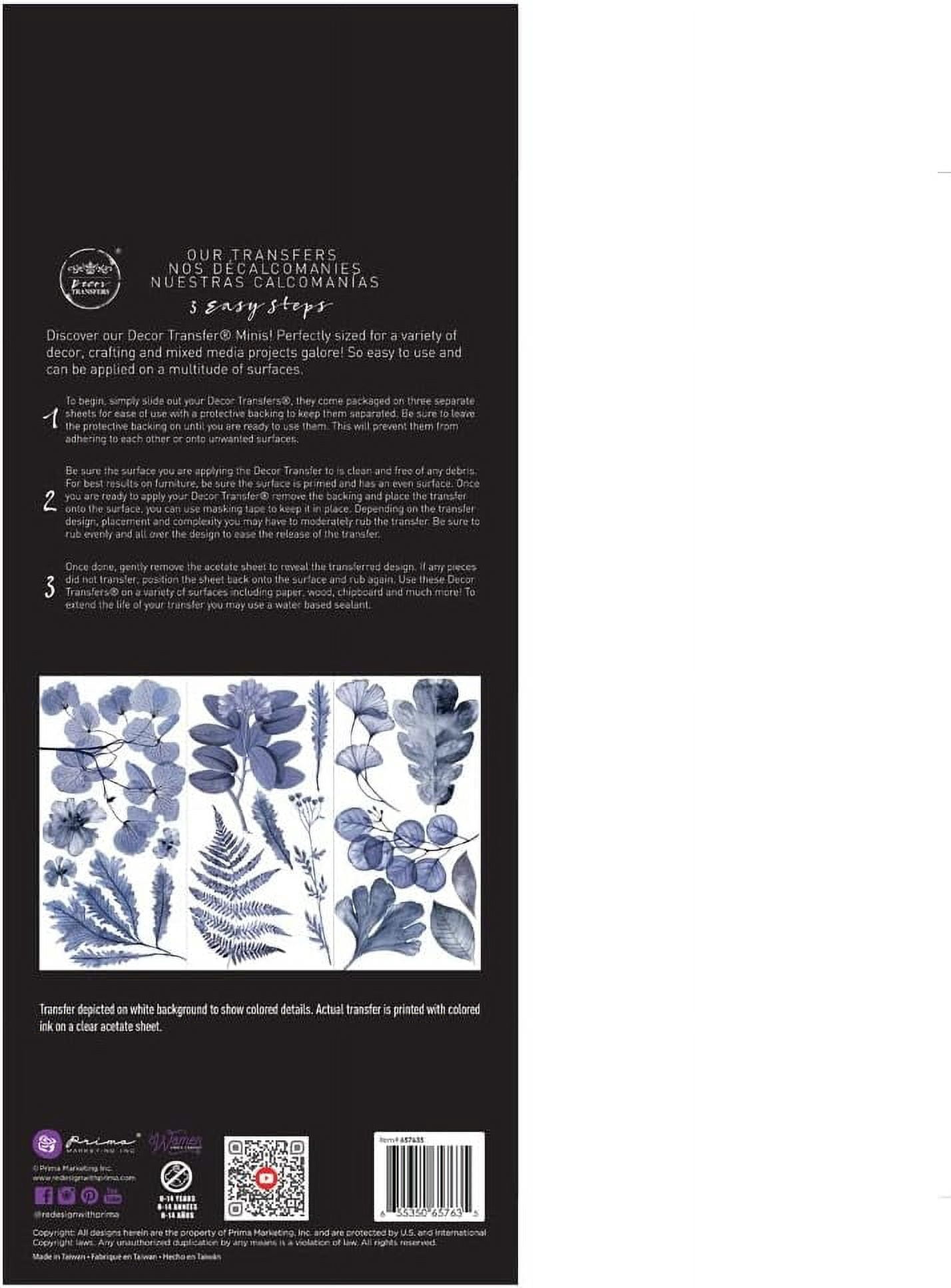 Indigo - Small Transfers 6"x12" 3 Sheets Rub on Transfers for Furniture Vintage Rub on Transfers Stickers for Crafts Classic Spring Summer Autumn Flowers Decoration Transfers