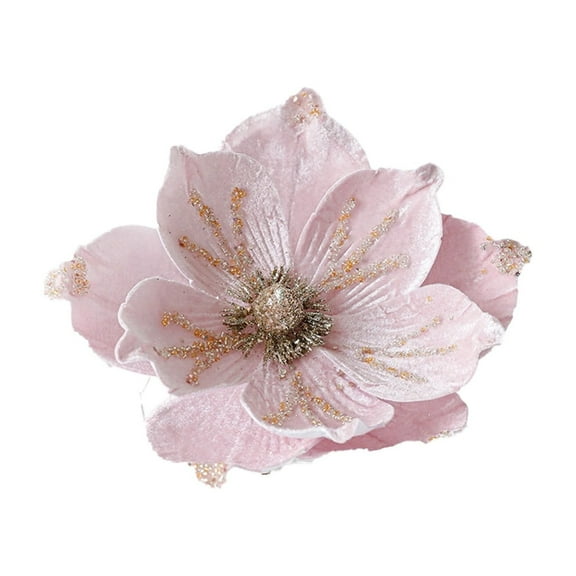 Glitter Christmas Flowers Large Velvet Magnolia Artificial Floral Ornaments Flocked Fabric Magnolia with Glitter for Christmas Tree Wreath Decor Wedding Centerpiece 9 Inch