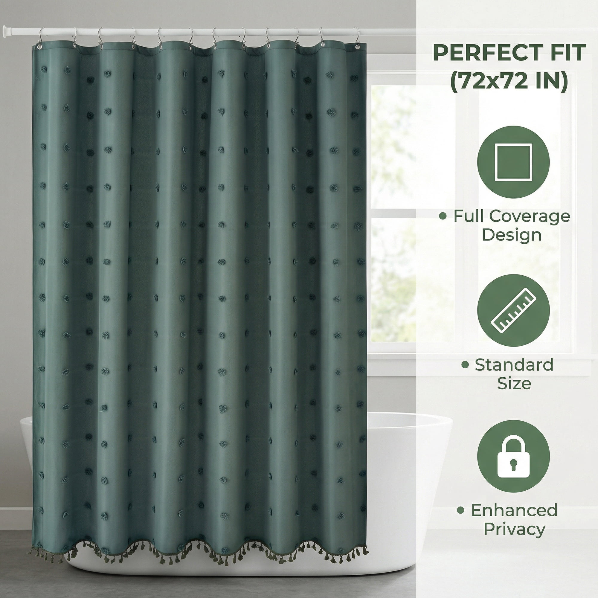 Unique Bargains Geometric Texture Shower Curtain Sets with Hooks Green 72"W x 72"L