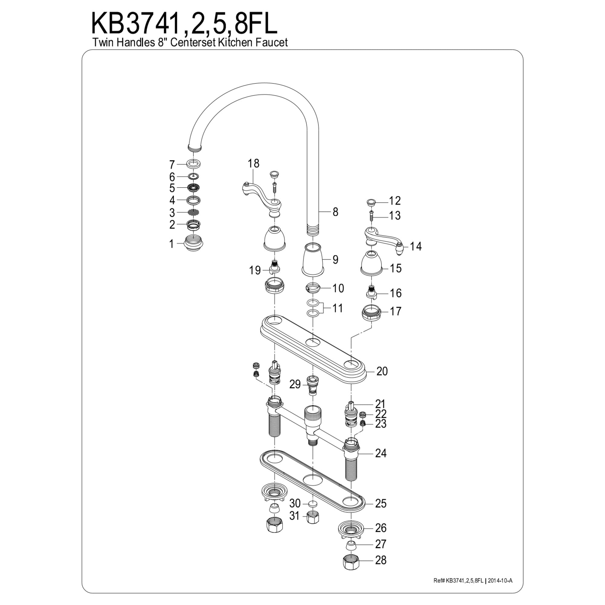 Kingston KB3748FL Two-Handle 3-Hole 8" Centerset Kitchen Faucet in Brushed Nickel