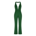 thumbnail image 4 of CZHJS Women's Solid Color Pants Comfy One Piece Bib Overalls Casual Loose Flowy Jumpsuits Wide Leg Beach Trousers with Pockets Summer Trousers Long Palazzo Pants Green XXXL, 4 of 6