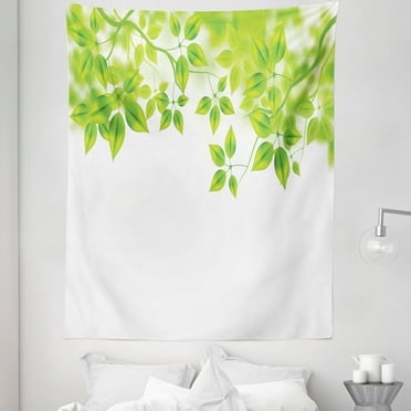 Tree Tapestry, Freshening Background Vibrant Leafage in Spring Flourishing Open up Plant Theme, Fabric Wall Hanging Decor for Bedroom Living Room Dorm, 5 Sizes, Green White, by Ambesonne