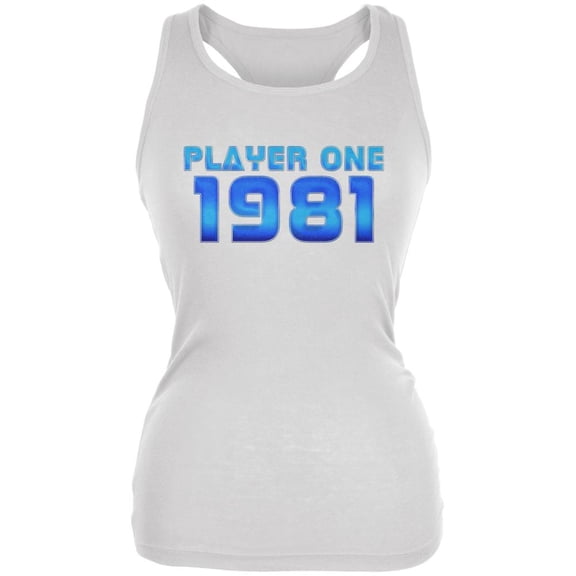1981 Player One Birthday Juniors Soft Tank Top White X-LG