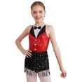 thumbnail image 2 of DPOIS Girls Shiny Sequin Tassel Latin Dance Leotard Dress Sleeveless Jazz Costume Red 10, 2 of 7