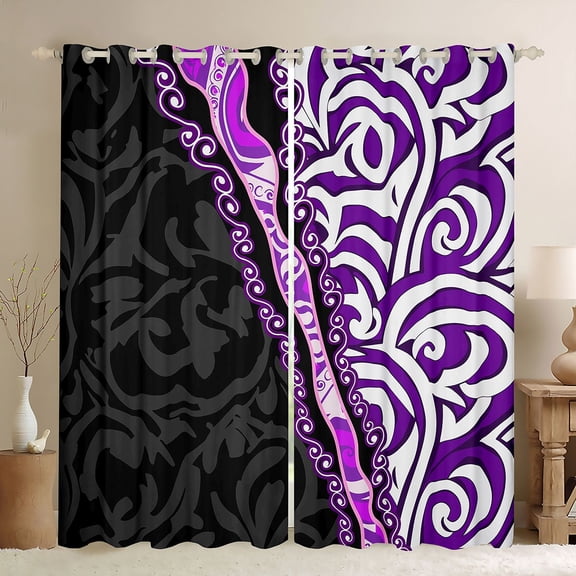 Manfei Black Red Stripes Black Out Curtains for Boys Girls,Abstract Spiral Lines Curtains Pack of 2 (42x63 Each),Exotic Style Bedroom Curtains,Luxury Bedroom Decor