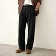 thumbnail image 4 of GINGTTO Men's Black Linen-Blend Casual Pants - Relaxed-Fit Trousers for Office & Daily Wear, 4 of 5