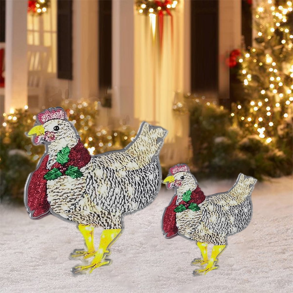 Chicken with Scarf Decor Lights Flat Garden Sculpture Chicken Ornaments