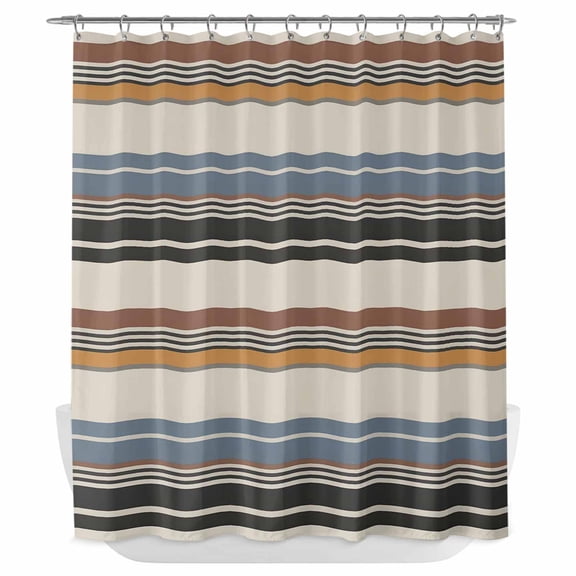 Xipuska Brown Blue Striped Shower Curtain - Water Repellent Fabric Shower Curtains Washable, Farmhouse Vintage Stripe Decorative Polyester Cloth Bathroom Curtains Modern Bath Decor 72"x78"