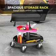 Rolling Creeper Garage Stool, 300 lb Capacity Mechanic Stool with 360° Wheels, Tool Tray & Adjustable Height – Red