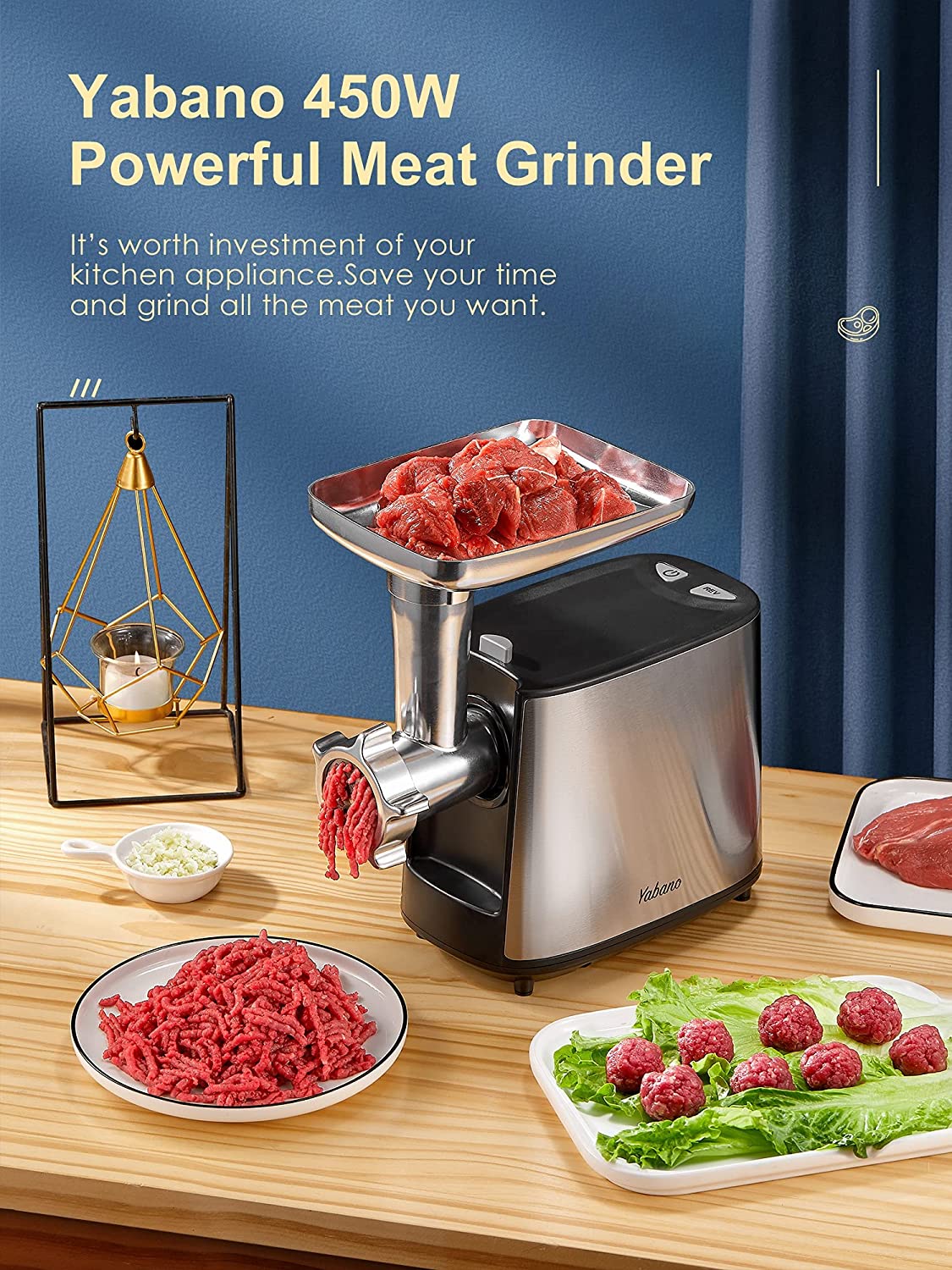 Electric Meat Grinder, Heavy Duty Meat Mincer, Sausage Stuffer Maker, Food Grinder with Sausage & Kubbe Kit, 2 Grinder Plates, Stainless Steel