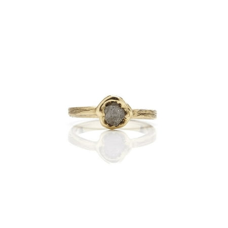 1 Carat Rough Raw Gray Diamond Solitaire Engagement Ring On 18K Yellow Gold Over Silver