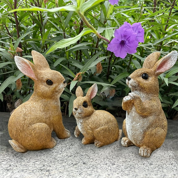 3-Piece Rabbits Garden Statues, Cute Easter Bunny Figurines Outdoor Garden Statues for Patio, Balcony, Yard, Party Dinner and Home Decor for Indoor & Outdoor Use, Festive Holiday Gift, Mom Gifts