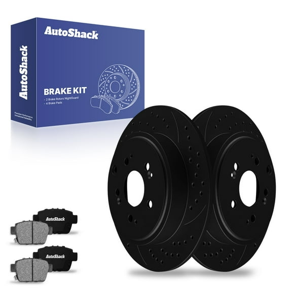 AutoShack 13.13" (333.6 mm) Rear Solid Drilled & Slotted Brake Rotors E-Coated   Ceramic Brake Pads | Replacement for 2006-2014 Honda Ridgeline | Black Finish | 6-PC Brake Kit | NightGuard