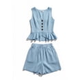 thumbnail image 7 of Mifsaly 2 Piece Linen Set for Women Sleeveless V Neck Button Down Peplum Top and Loose Shorts Lightweight Flowy Casual Vacation Summer Outfits Light Blue,S, 7 of 7