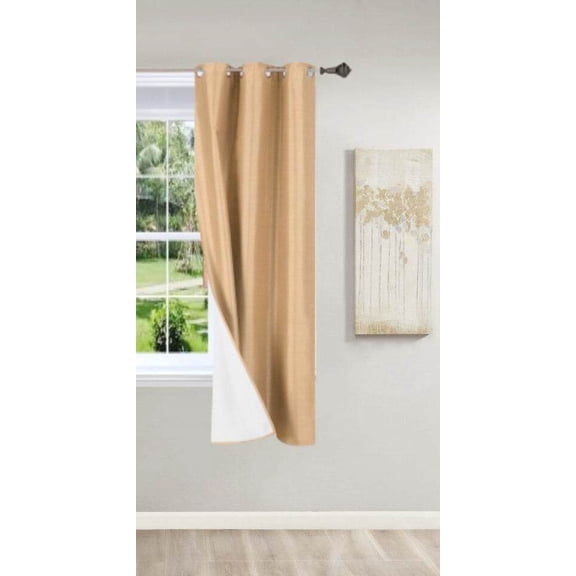 (#32) Hotel Quality Silver Grommet Top Faux Silk 1 Panel Gold Solid Thermal Foam Lined Blackout Heavy Thick Window Curtain Drapes Grommets 63" Length