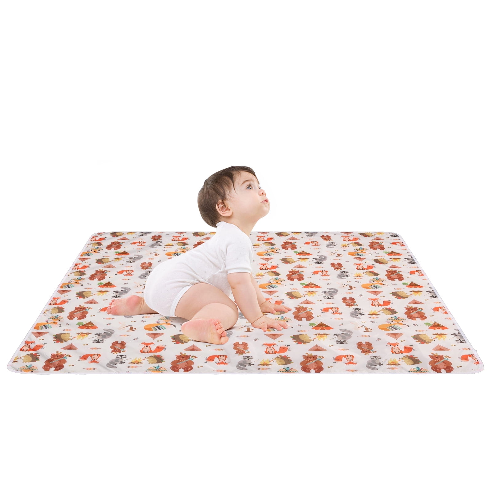 Dznils Baby Splat Mat for Under High Chair, Waterproof Non-Slip Multicolor Bear Floor Mat, 53" x 53"