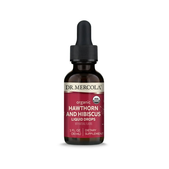 Dr. Mercola Organic Hawthorn and Hibiscus Liquid Drops Dietary Supplements, 30 Servings (30 Droppers), non GMO, Gluten Free, Soy Free, USDA Organic